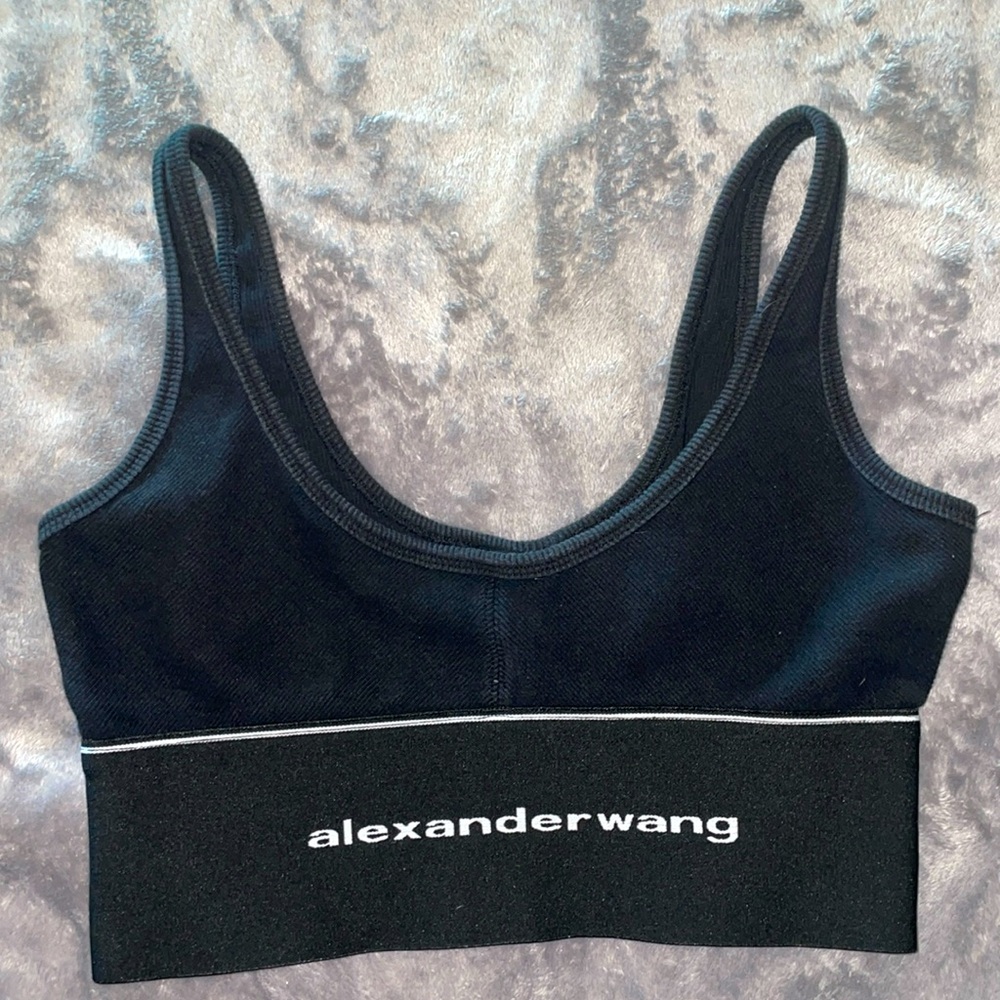 Alexander wang logo elastic ribbed sports bra / crop top